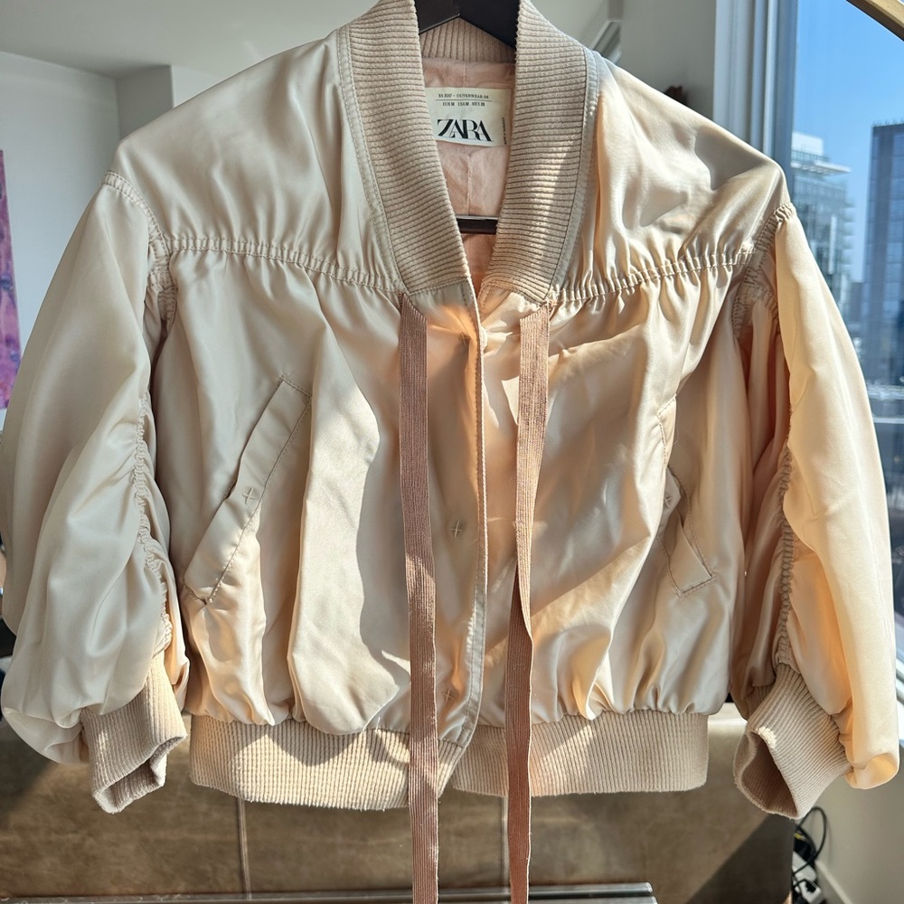 Zara Women's Satin Cream Bomber Jacket